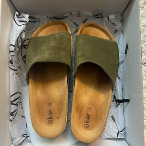 Olive Green Suede Slide Sandals